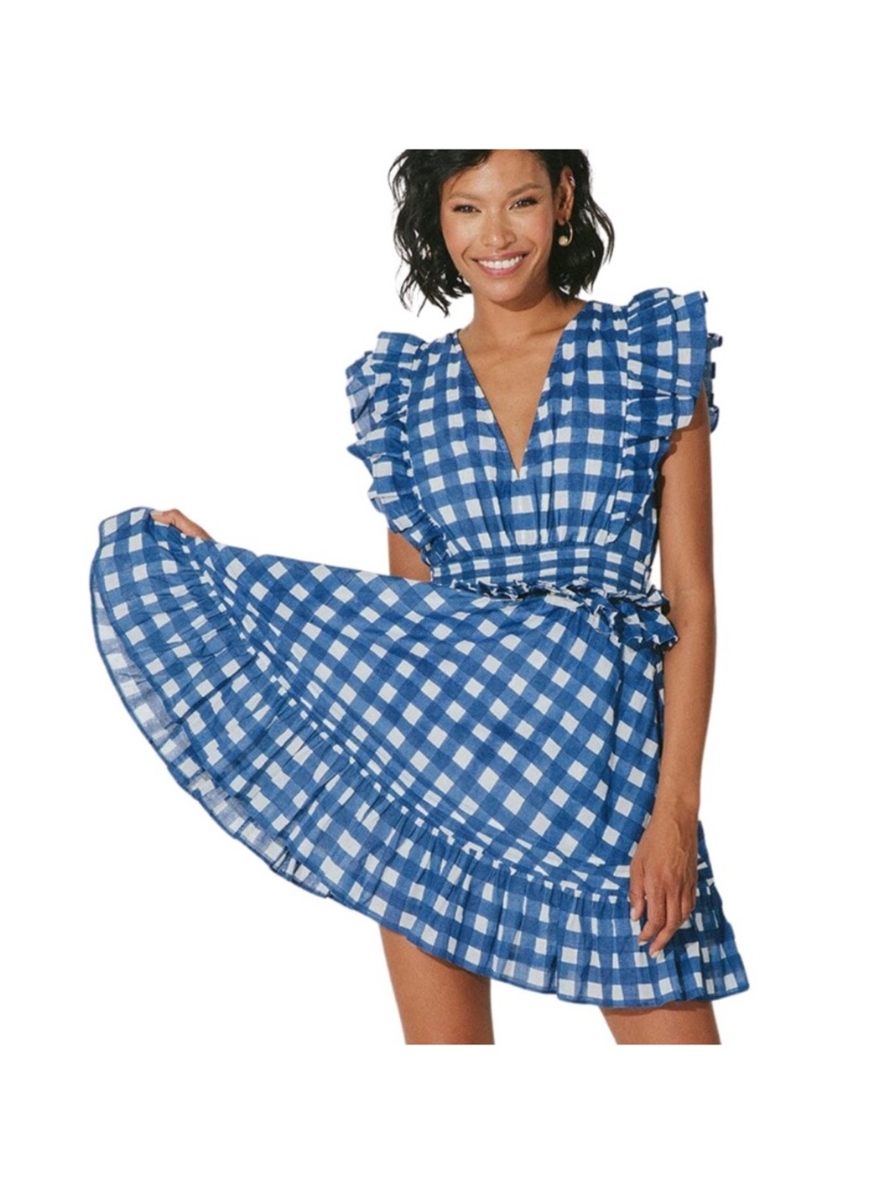 Cleobella Blue Gingham Ruffle Dress